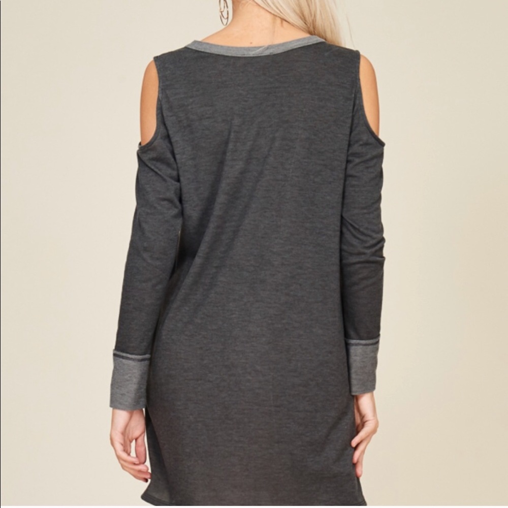 “Jane” Gray Long Sleeve Cold Shoulder Dress - Picture 4 of 4
